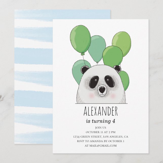 Cute panda. Blue and green boy birthday party Invitation (Front/Back)