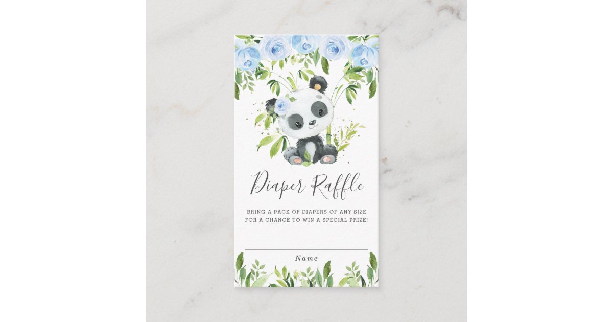 Cute Panda Blue Floral Greenery Diaper Raffle Enclosure Card | Zazzle