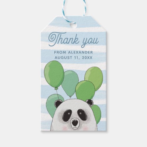 Cute panda Blue green bear animal kids thank you Gift Tags