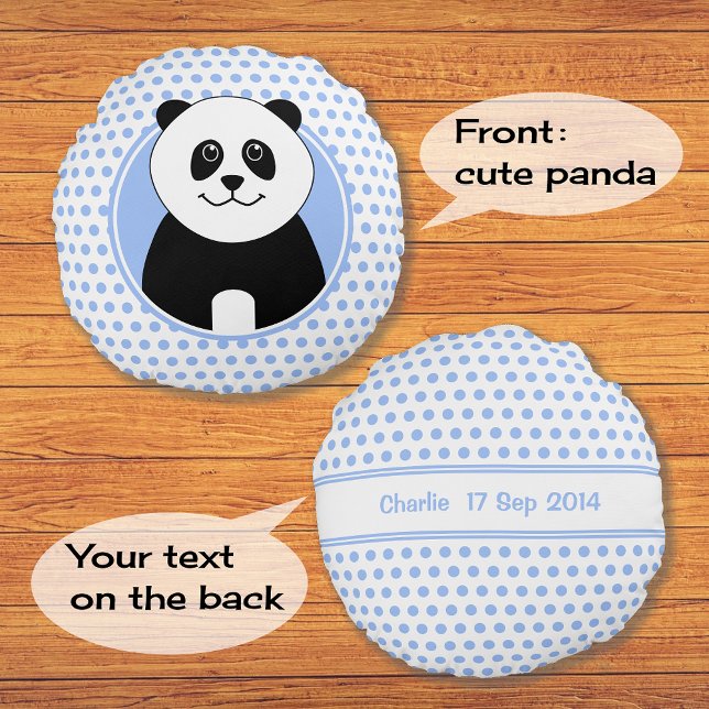 Cute panda blue spots name on back round pillow (Creator Uploaded)