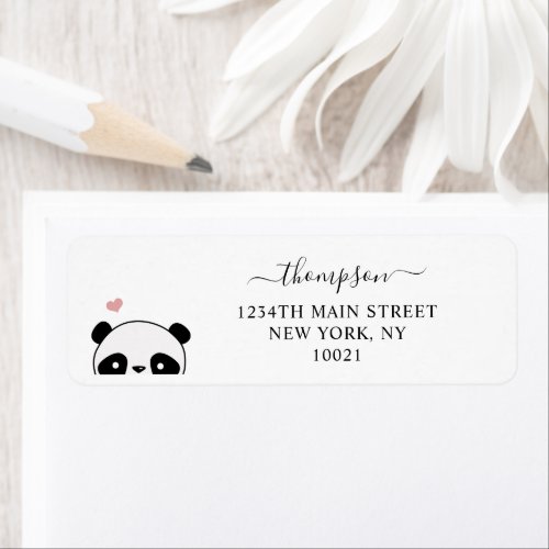 Cute Panda Blush Pink Monogram Script Label