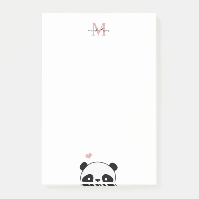 Cute Panda Blush Pink Monogram Script Note (Front)
