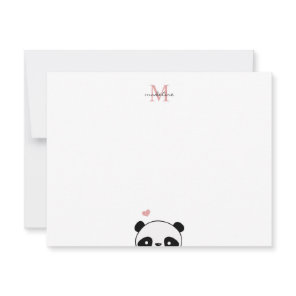 Cute Panda Blush Pink Monogram Script Note Card