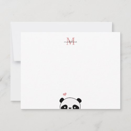 Cute Panda Blush Pink Monogram Script Note Card