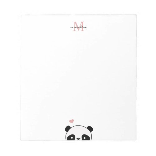 Cute Panda Blush Pink Monogram Script Notepad