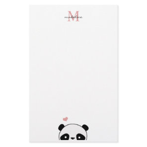 Cute Panda Blush Pink Monogram Script Stationery