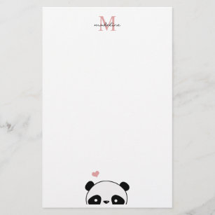 Cute Panda Blush Pink Monogram Script Stationery