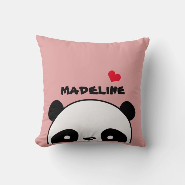 Cute Panda Blush Pink Personalized Name Throw Pillow (Front)