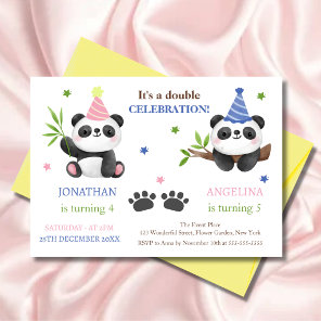 Cute Panda Boy and Girl Joint Birthday  Invitation