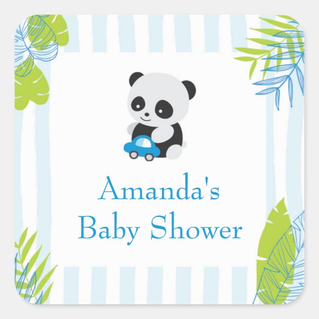 Cute Panda Boy Baby Shower Favor Gift Stickers (Front)