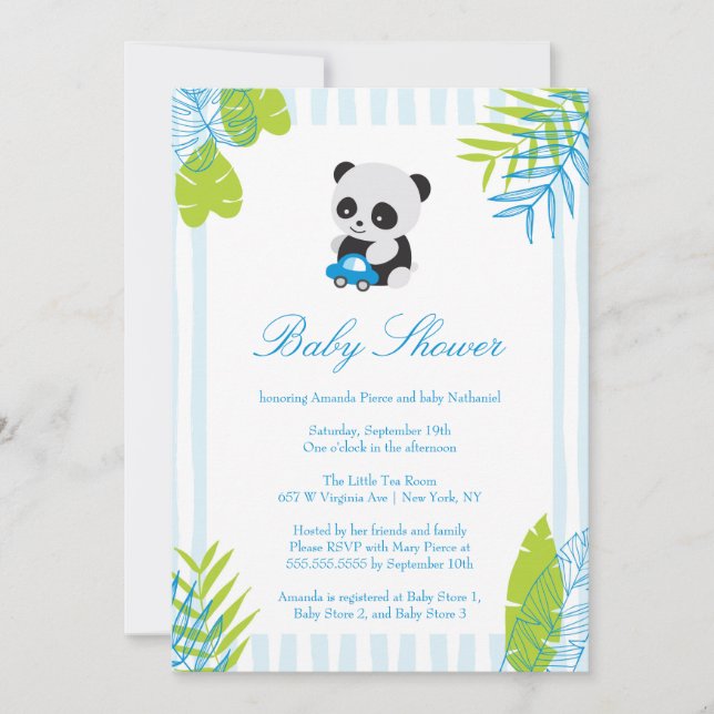 Cute Panda Boy Baby Shower Invitation (Front)
