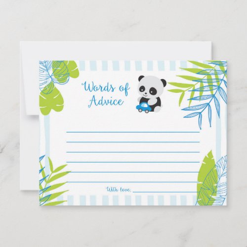 Cute Panda Boy Baby Shower Words of Advice Cards