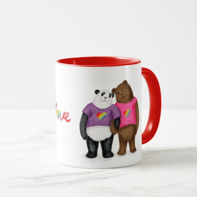Cute panda & brown bear 'love is love' mug (Front Right)