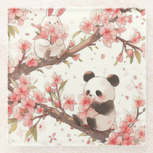 Cute Panda & Bunny Cherry Blossom Coaster Kawai