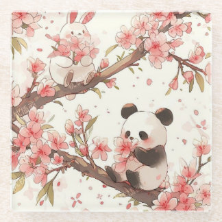 Cute Panda & Bunny Cherry Blossom Coaster | Kawai 