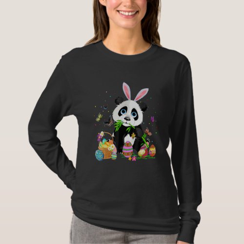 Cute Panda Bunny Egg Hunting Colorful Egg Happy Ea T_Shirt