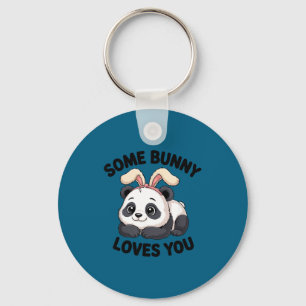 Cute Panda Bunny Some Bunny Loves You Keychain