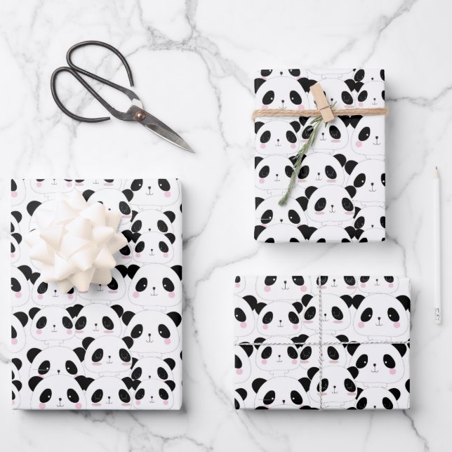 Cute Panda Cartoon Art Wrapping Paper Sheets (Front)
