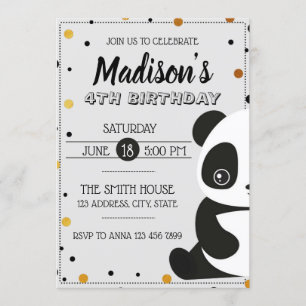 Cute Panda Cartoon Birthday Party RSVP Invitation