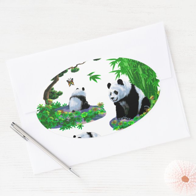 cute panda Cartoon Oval Sticker (Envelope)