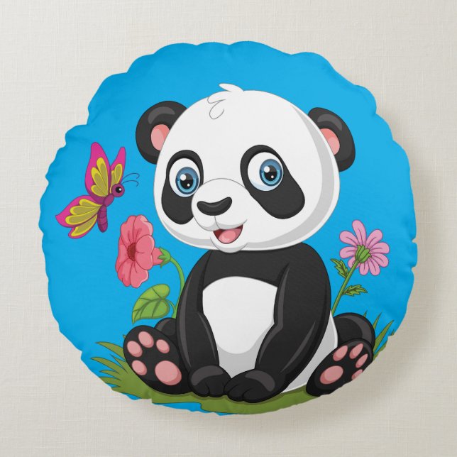 Cute Panda Cartoon Round Pillow (Front)