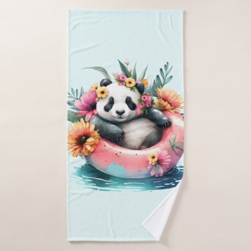Cute Panda Chilling in an Inner Tube Bath Towel Set
