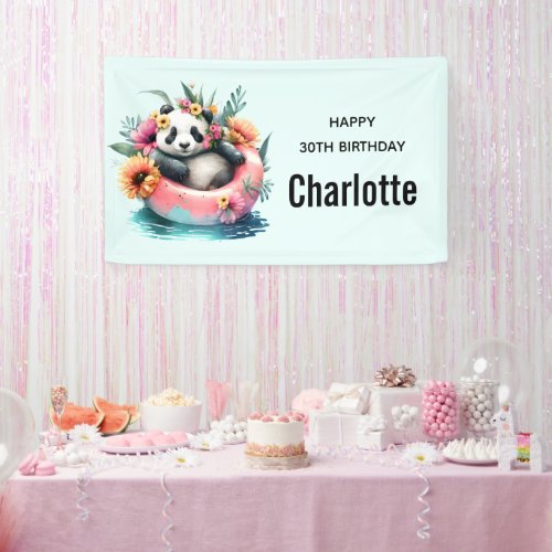 Cute Panda Chilling in an Inner Tube Birthday Banner