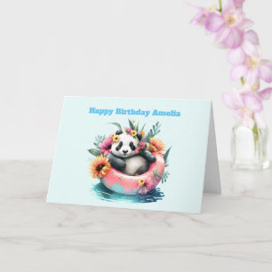 Cute Panda Chilling in an Inner Tube Birthday Card