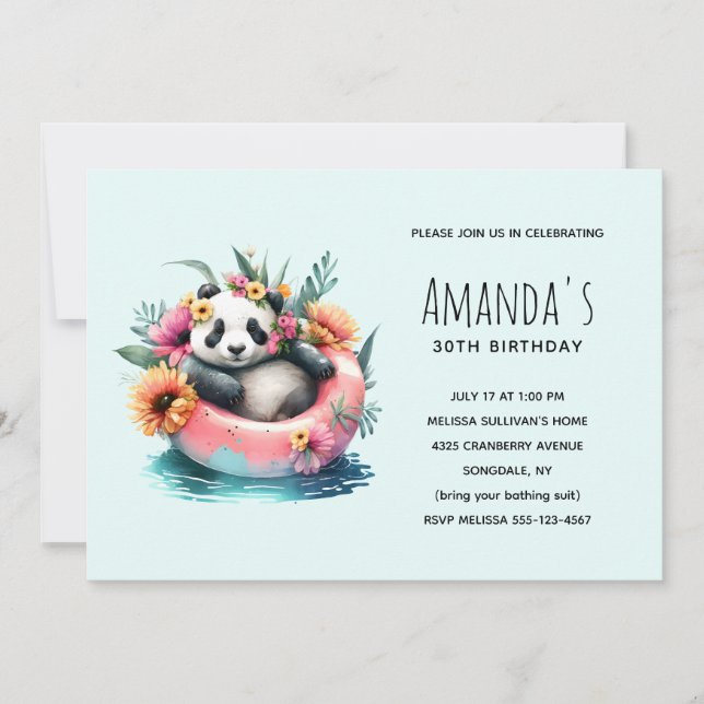 Cute Panda Chilling in an Inner Tube Birthday Invitation (Front)