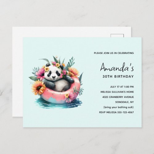 Cute Panda Chilling in an Inner Tube Birthday Invitation Postcard