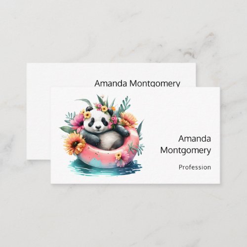 Cute Panda Chilling in an Inner Tube Business Card