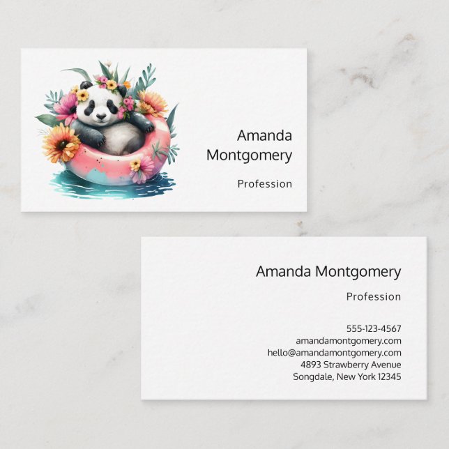 Cute Panda Chilling in an Inner Tube Business Card (Front/Back)