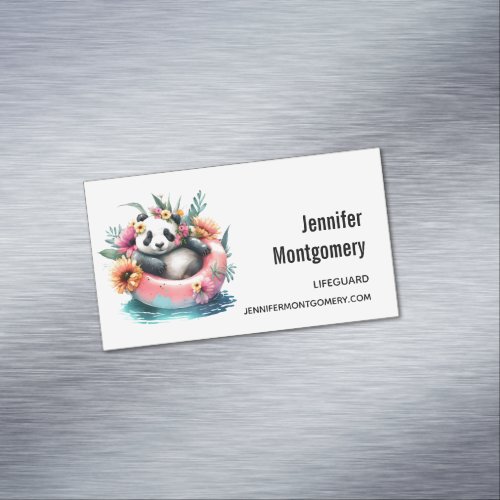 Cute Panda Chilling in an Inner Tube Business Card Magnet