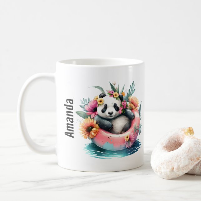  Cute Panda Chilling in an Inner Tube Coffee Mug (With Donut)