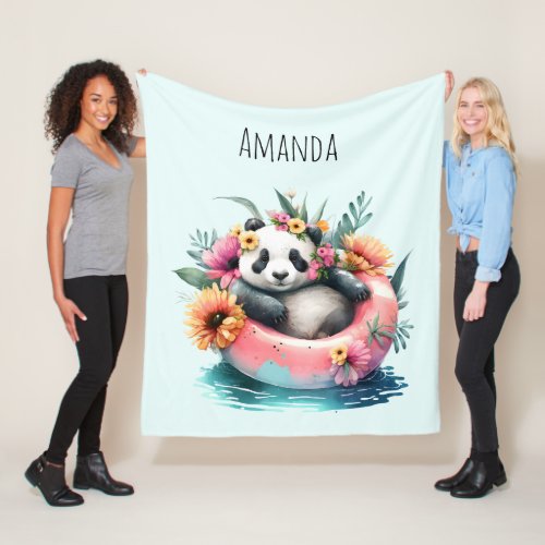 Cute Panda Chilling in an Inner Tube Fleece Blanket