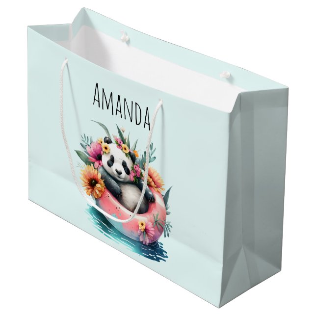 Cute Panda Chilling in an Inner Tube Large Gift Bag (Front Angled)