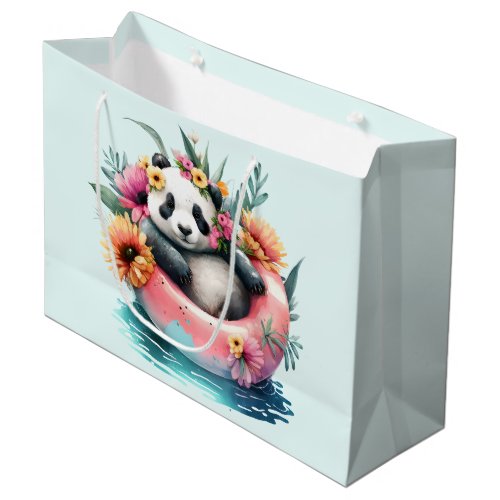 Cute Panda Chilling in an Inner Tube Large Gift Bag