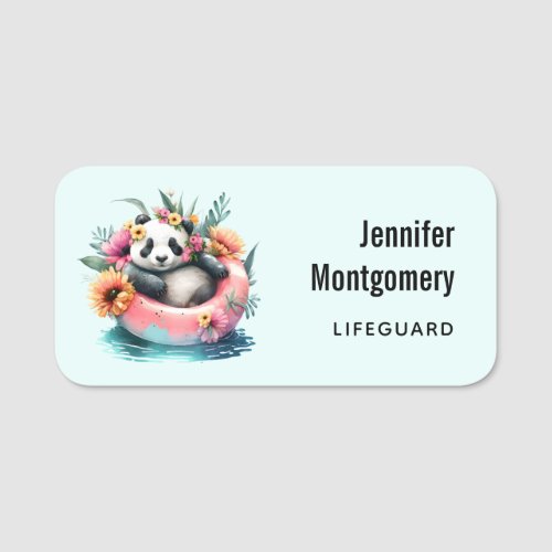 Cute Panda Chilling in an Inner Tube Lifeguard Name Tag