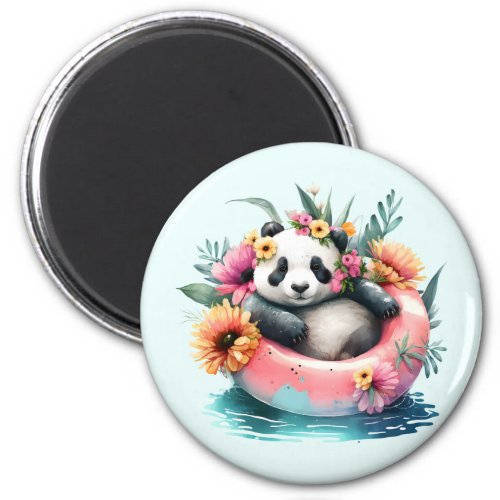 Cute Panda Chilling in an Inner Tube Magnet