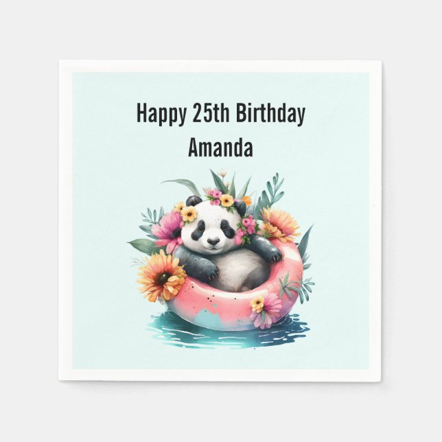 Cute Panda Chilling in an Inner Tube Napkins (Front)