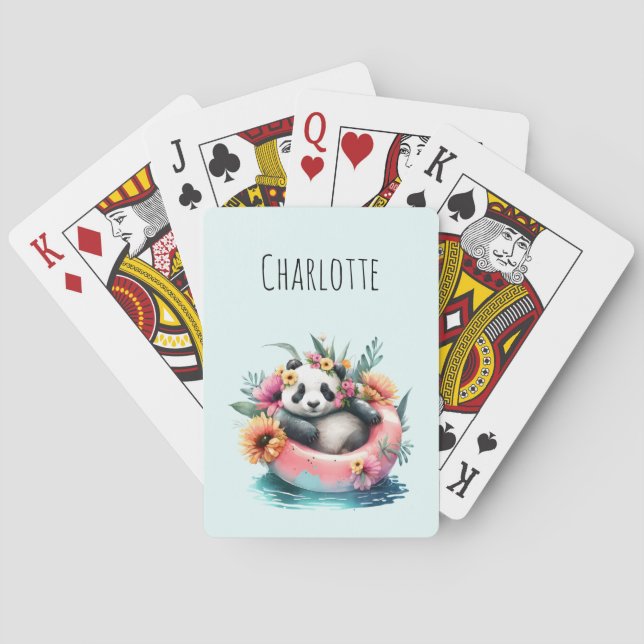 Cute Panda Chilling in an Inner Tube Poker Cards (Back)