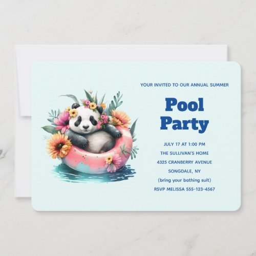 Cute Panda Chilling in an Inner Tube Pool Party Invitation