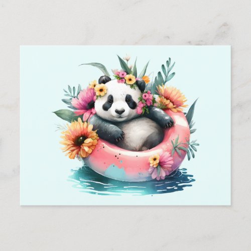Cute Panda Chilling in an Inner Tube Postcard