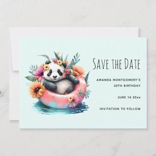 Cute Panda Chilling in an Inner Tube Save The Date