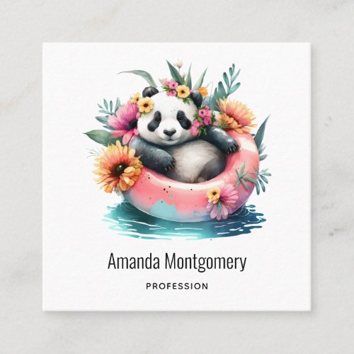 Cute Panda Chilling in an Inner Tube Square Business Card