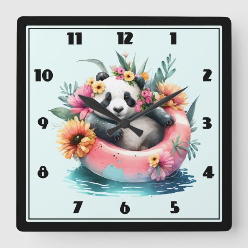 Cute Panda Chilling in an Inner Tube Square Wall Clock