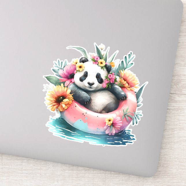 Cute Panda Chilling in an Inner Tube Sticker (Detail)
