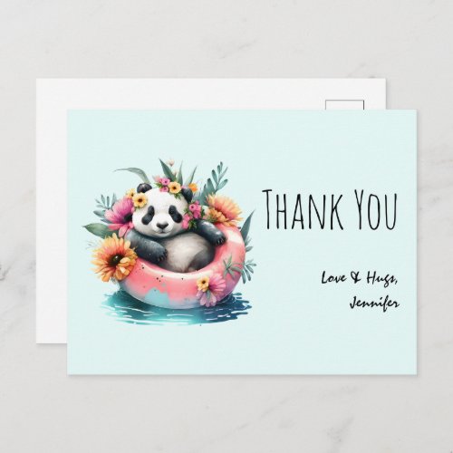 Cute Panda Chilling in an Inner Tube Thank You Postcard