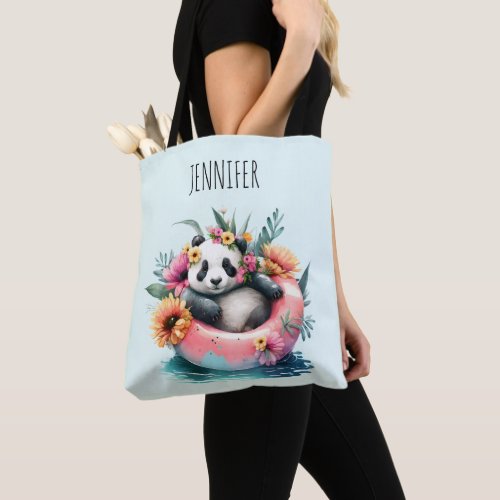 Cute Panda Chilling in an Inner Tube Tote Bag