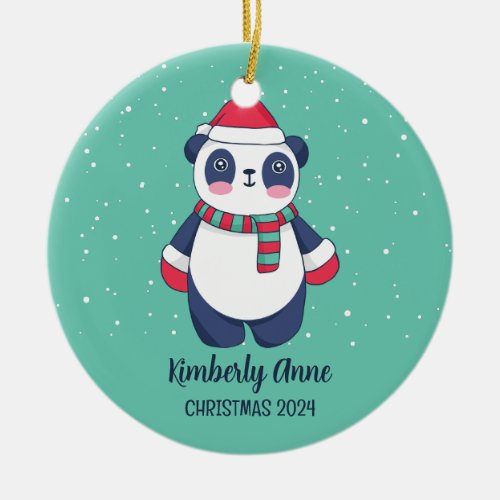 Cute Panda Christmas Animal Snowy Winter Holiday Ceramic Ornament